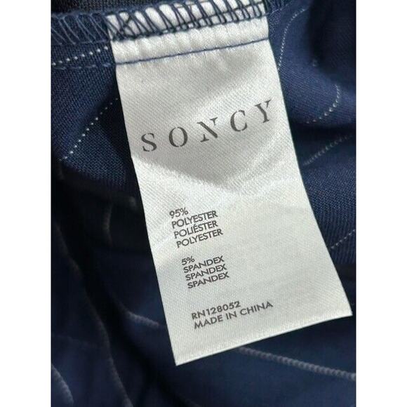 Soncy Mini Skirt Ruched Side Asymmetric Hem Unlined Pinstriped Blue 3 (22/24) - Picture 7 of 8